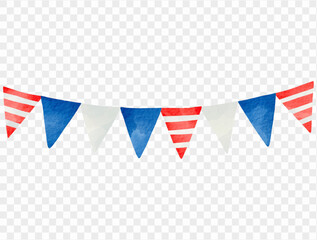Watercolor patriotic bunting vector in red, white, and blue for Independence Day decorations and events
