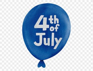 Blue balloon with  4th of July text in patriotic style vector for Independence Day and national celebrations
