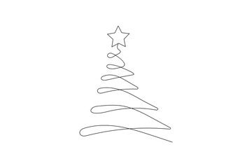 Continuous One Line art Christmas Design Elements Postcard Tree Sketch Premium Template Vector icon 
