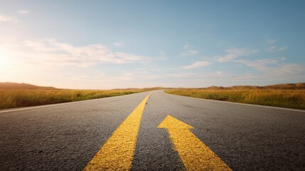 Open road with signs labeled saving investing freedom, Financial independence