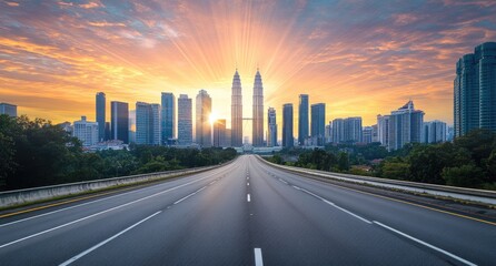 Fototapeta premium Sunrise cityscape highway