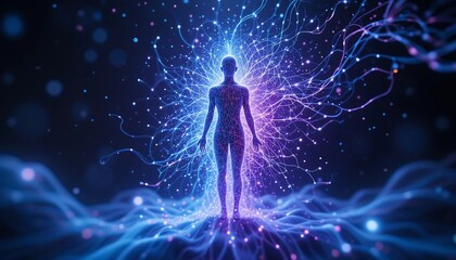 Abstract Human Energy Field Mystical Spiritual Aura Glowing Connections Blue Purple Light