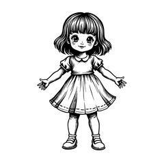 Fototapeta premium Detailed doll girl illustration for children product branding and toy packaging visuals