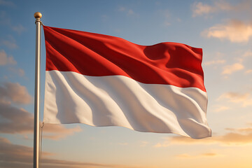 Republic of Indonesia flag object illustration. Indonesian bicolor flag on flagpole waving in wind