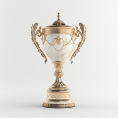 Fototapeta premium Ornate gold trophy, white marble design