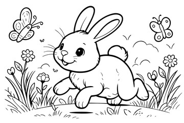 Cute Bunny line art illustration for a children's coloring book