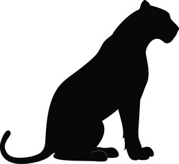 Black silhouette of a panther sitting down with elegant posture and fierce appearance © MdHabibur