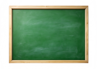 Green school chalkboard with wooden frame and colorful digital glitch border isolated on a transparent background