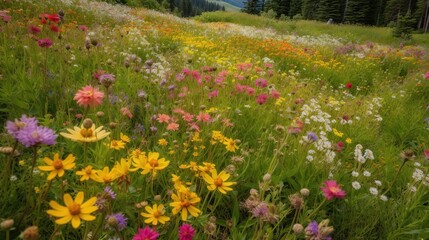 Obraz premium Wildflower Meadow with Mountain Vista.
