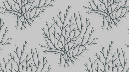 Seamless Pattern of Bare Dark Tree Branches with Shadows on Gray Background Graphic