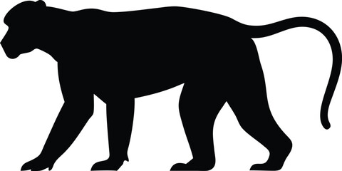 Black silhouette of a walking monkey vector illustration isolated on a white background