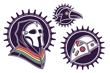 Maximalist Cyberpunk Badges Chips and Ports Design Set for Digital Art
