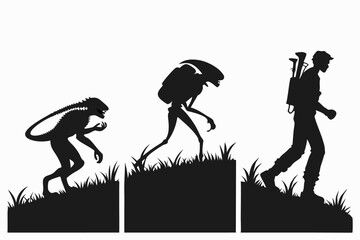 Set of Dark Alien Creature Silhouettes