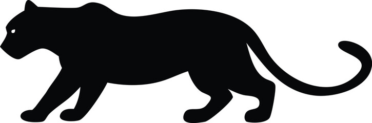 Silhouette of a black panther walking gracefully across a white background
