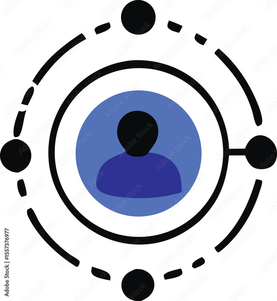 Poster abstract representation of a person connected to a network of nodes symbolizing digital interaction 