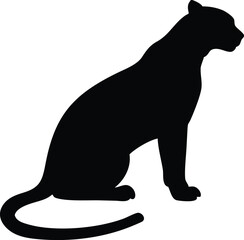 Silhouette of a majestic sitting panther in black depicting wildlife and strength