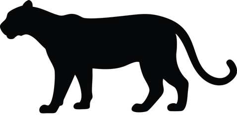 Silhouette of a majestic panther walking right in a modern black and white style
