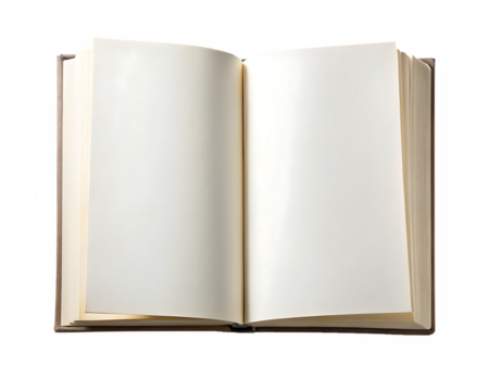 Open blank book with white pages and brown cover isolated on a transparent background open book blank pages