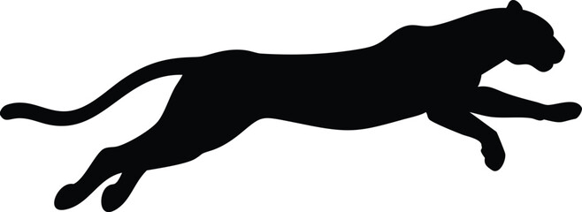 Silhouette of a powerful jumping panther depicting wildlife and strength in bold black