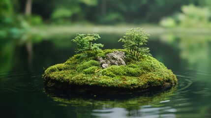 Miniature Mossy Island Floating on Water 