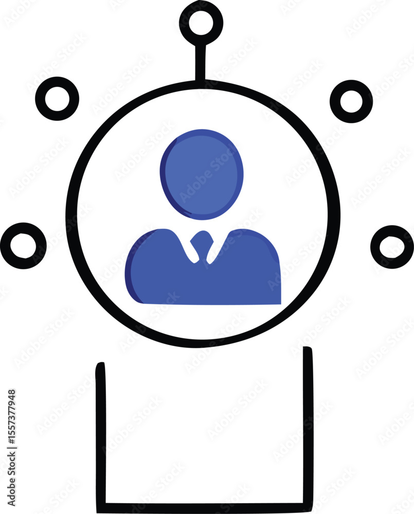 Poster abstract representation of a person connected to multiple entities through a network of circles and 