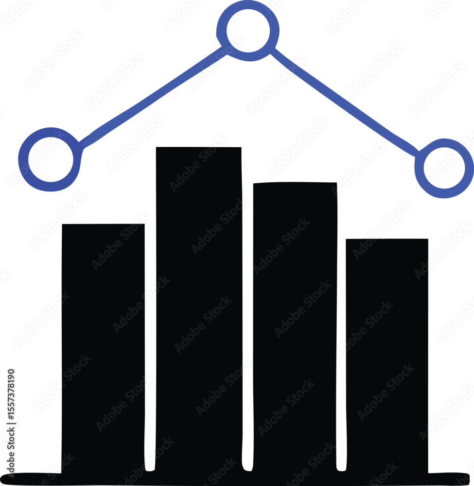 Poster abstract graphic representation of a bar chart with a blue line graph connecting data points above t