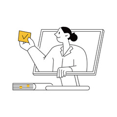 Online Assessment and Remote Education Illustration Female workaholic