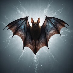 A magical fantasy bat with glowing wings on white



