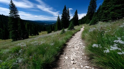 Hiking trail through a meadow