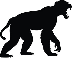 Vector silhouette of an angry gorilla with open mouth showing its sharp teeth