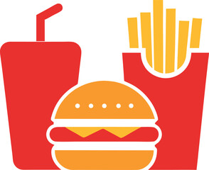 Fast food vector illustration featuring burger and fries icons, a delicious snack