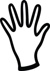 A simple bold black outline of an open hand with five fingers spread wide against a clean white background