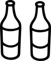 Two simple black outline icons of glass bottles with blank labels side by side on a white background