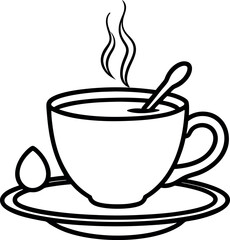 Cup of tea with steam outline icon on transparent background
