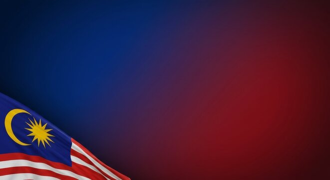 blue to red gradient background with flying Malaysian flag