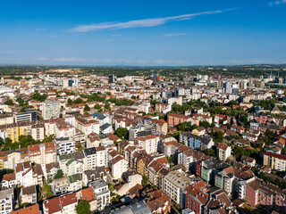 Novi Sad, Serbia - June 27, 2025: Aerial view of the settlements of Rotkvaria and Grbavica in Novi Sad