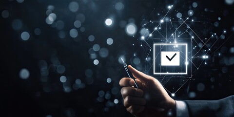 Hand interacting with digital checkmark interface