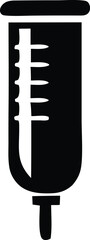 Stylized black and white illustration of a medical iv drip bag with measurement markings and a drip chamber