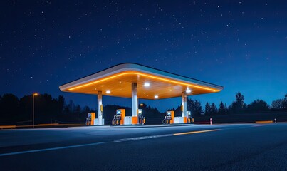 Night gas station under starry sky