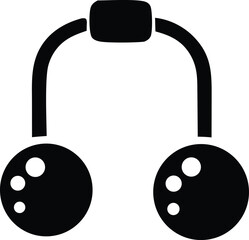 Abstract geometric representation of a suspension system with two circular weights hanging from curved arms connected by a central rectangular element