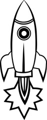 Space rocket cartoon outline icon on transparent background