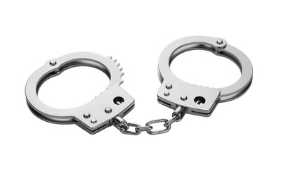 Metal Handcuffs Close-up of Steel Restraints Isolated on White Background