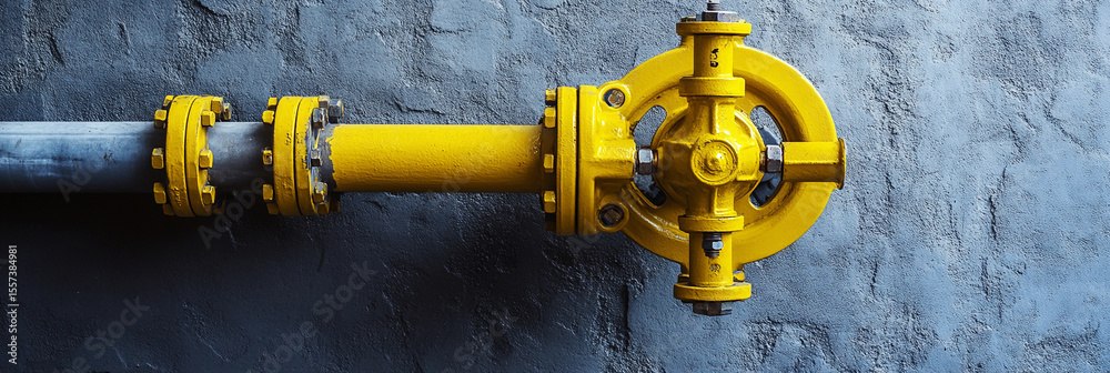 Poster close-up view of industrial yellow pipe system on textured wall generative ai