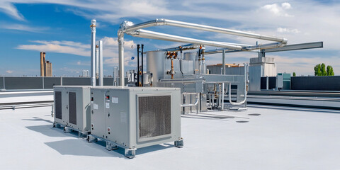 Efficient commercial rooftop HVAC system at work Generative AI