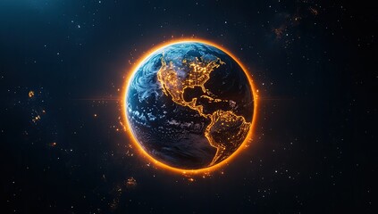 Naklejka premium Earth ablaze in space