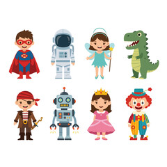 Set of Cute Children in Various Fantasy and Fun Costumes