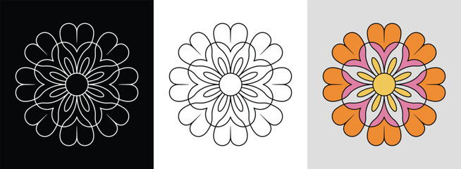 Mandala with symmetrical marigold petals and dynamic geometric accents for bold decor.