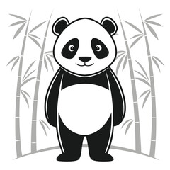 panda silhouette with bamboo forest