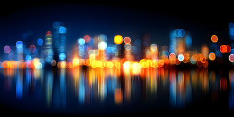 Obraz premium Night Cityscape Colorful Lights Reflected on Water