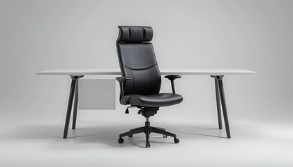  Modern Black Office Chair and White Desk, Minimalist Workspace Setup